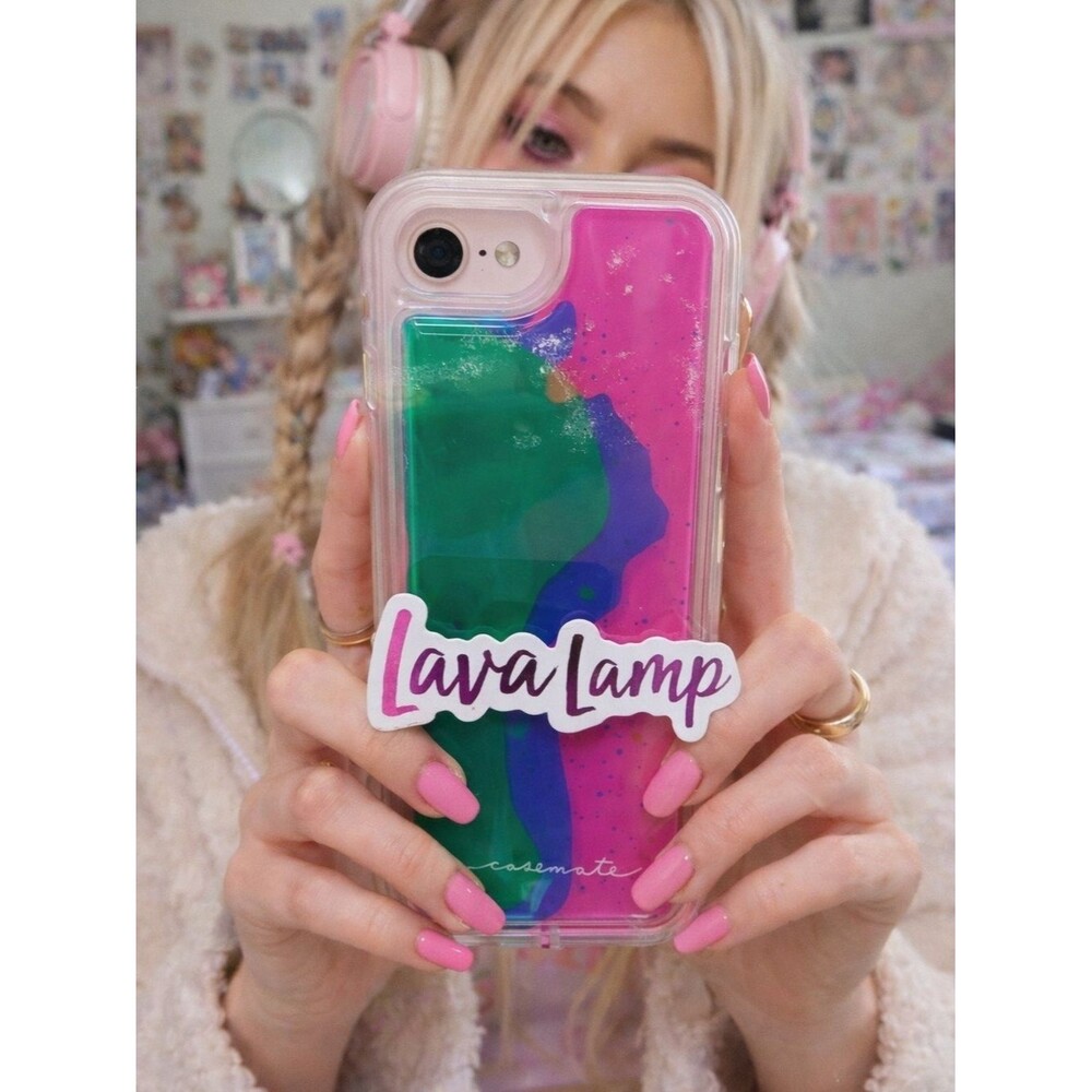 Case-Mate Lava Lamp Glitter Phone Case iPhone 8 7 6 Pink Green Holographic Liqui